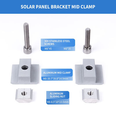 PV Solar Panel Mid Clamp 3.0mm To 4.5mm Silver Solar Panel Fasteners